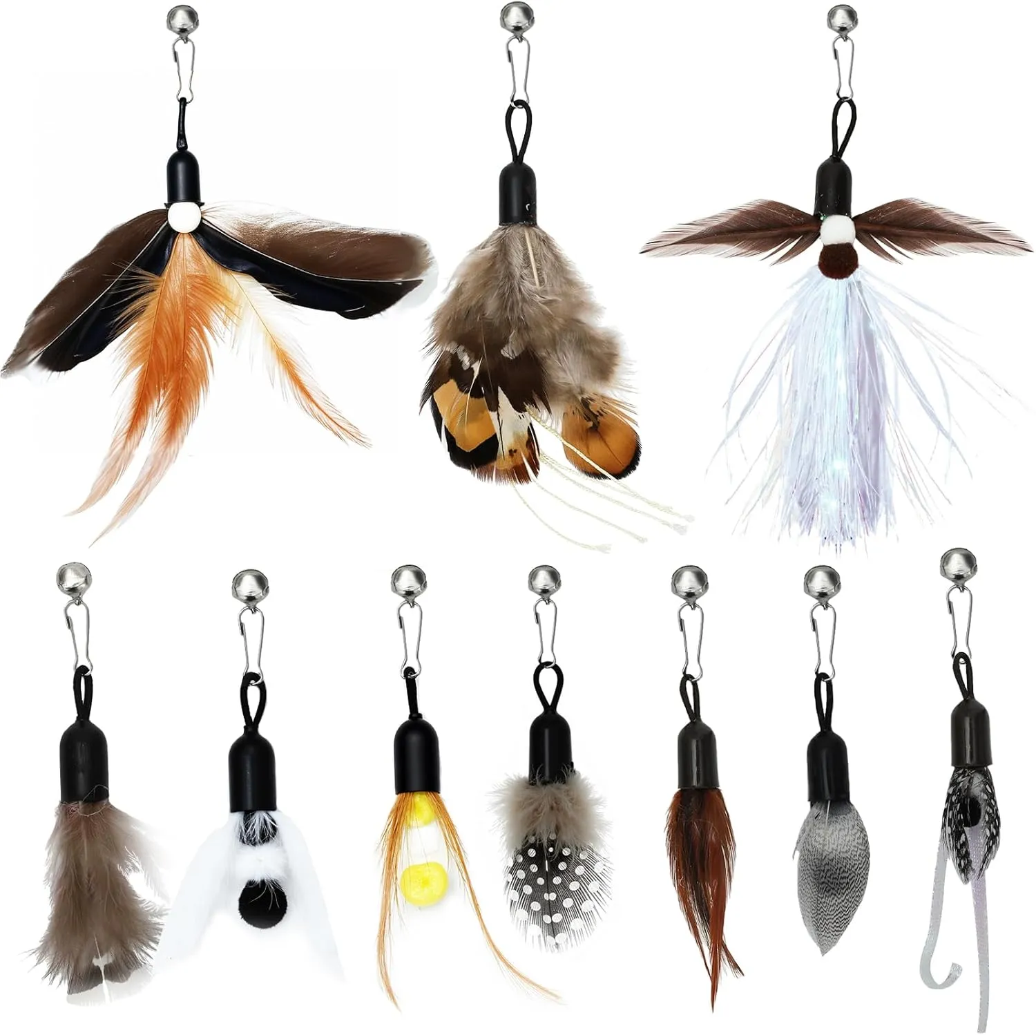 10 Pieces Cat Feather Toys Replacement Insect Cat Toy with Bell Wand Refills Cats Toy Replacement Natural Bird Feathers for Cats Toys