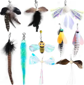 10 Pieces Cat Feather Toys Replacement Insect Cat Toy with Bell Wand Refills Cats Toy Replacement Natural Bird Feathers for Cats Toys