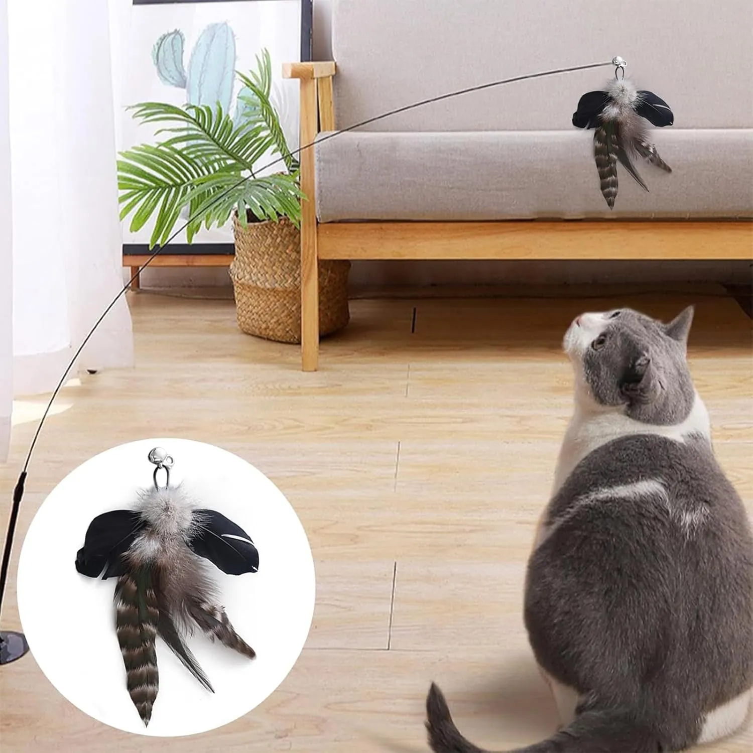 10 Pieces Cat Feather Toys Replacement Insect Cat Toy with Bell Wand Refills Cats Toy Replacement Natural Bird Feathers for Cats Toys