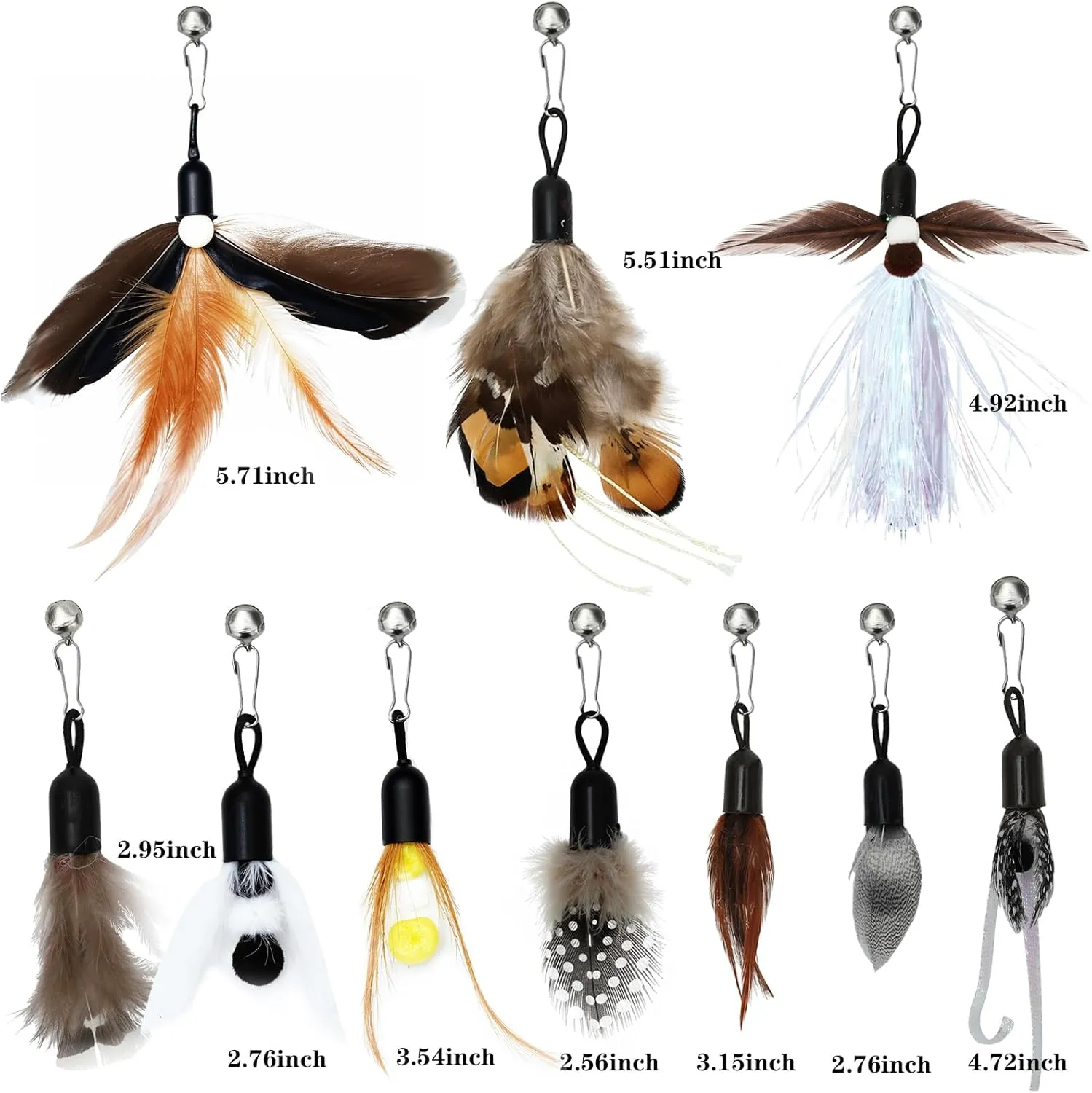 10 Pieces Cat Feather Toys Replacement Insect Cat Toy with Bell Wand Refills Cats Toy Replacement Natural Bird Feathers for Cats Toys