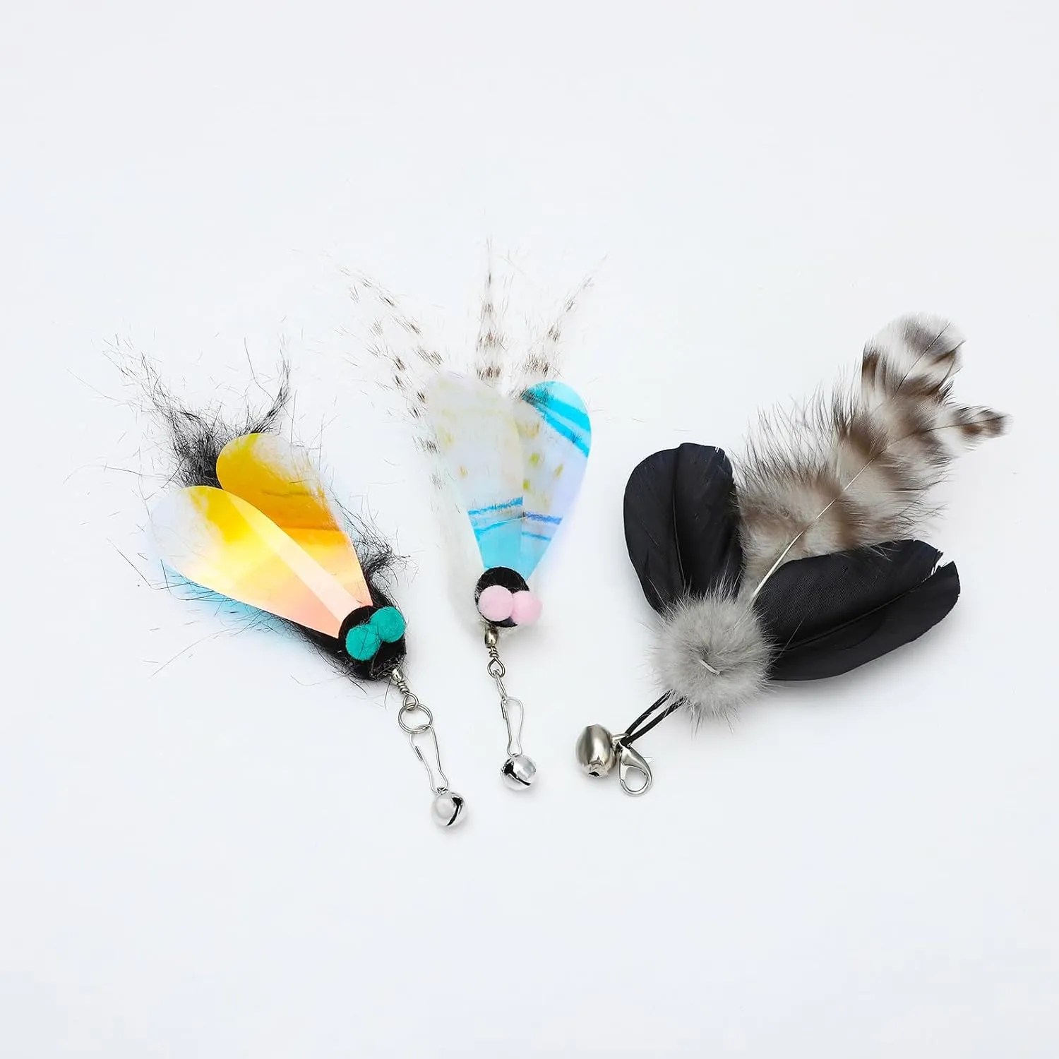 10 Pieces Cat Feather Toys Replacement Insect Cat Toy with Bell Wand Refills Cats Toy Replacement Natural Bird Feathers for Cats Toys
