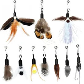 10 Pieces Cat Feather Toys Replacement Insect Cat Toy with Bell Wand Refills Cats Toy Replacement Natural Bird Feathers for Cats Toys