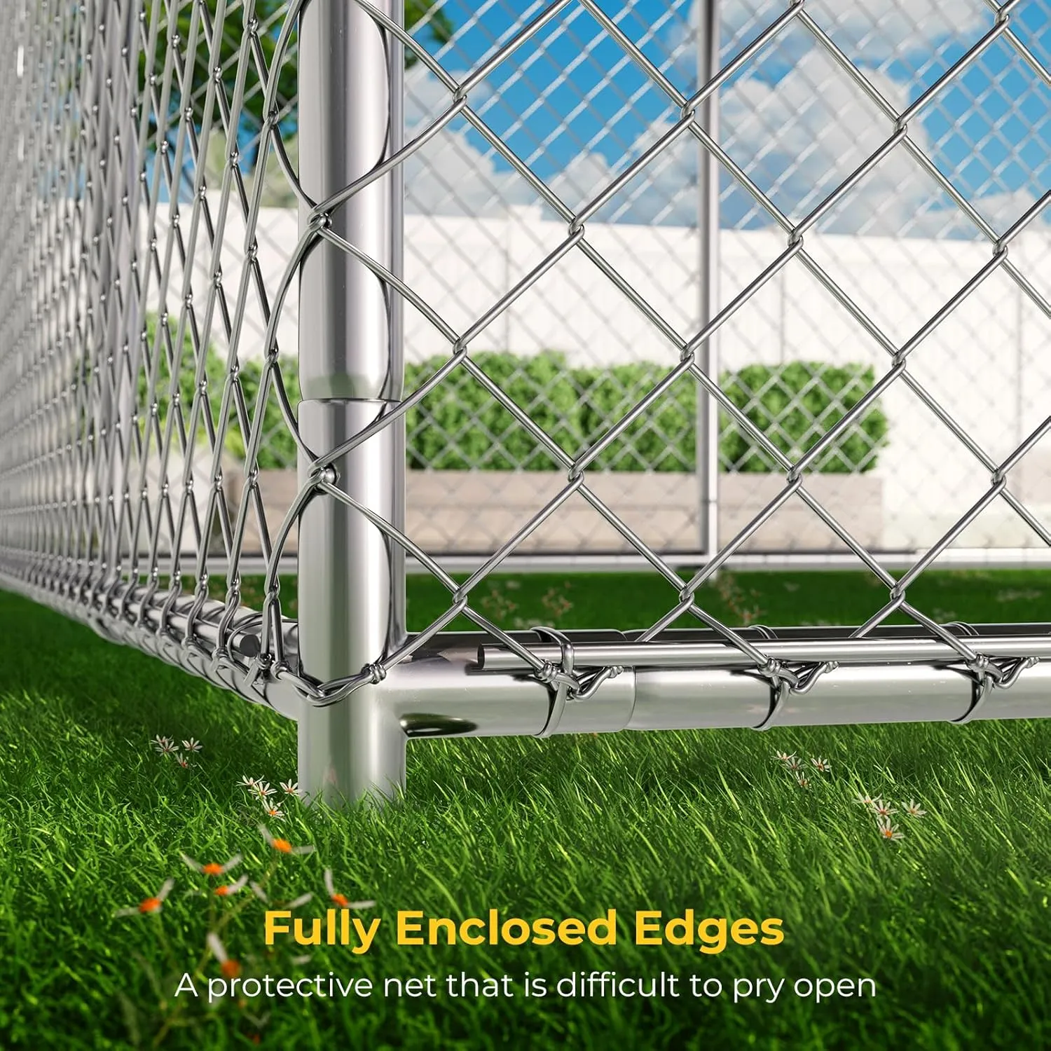 10 x 15FT Large Outdoor Dog Kennel with Roof, Dog Kennel Outside with Waterproof Cover, Galvanized Heavy Duty Chain Link Dog Runs Cage Playpen for Outside with Secure Lock