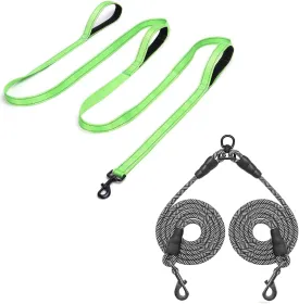 15FT Triple Handle Dog Leash for Two Dogs, 3 Handle Dual Dog Leashes with 5FT Coupler for 2 Pets Walking Training