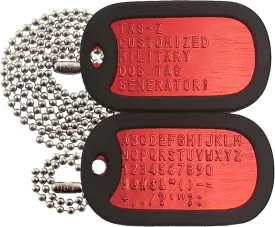 2 Military Dog Tags Custom Embossed with Chains and Silencers, Medical Alert Tags, RED Aluminum