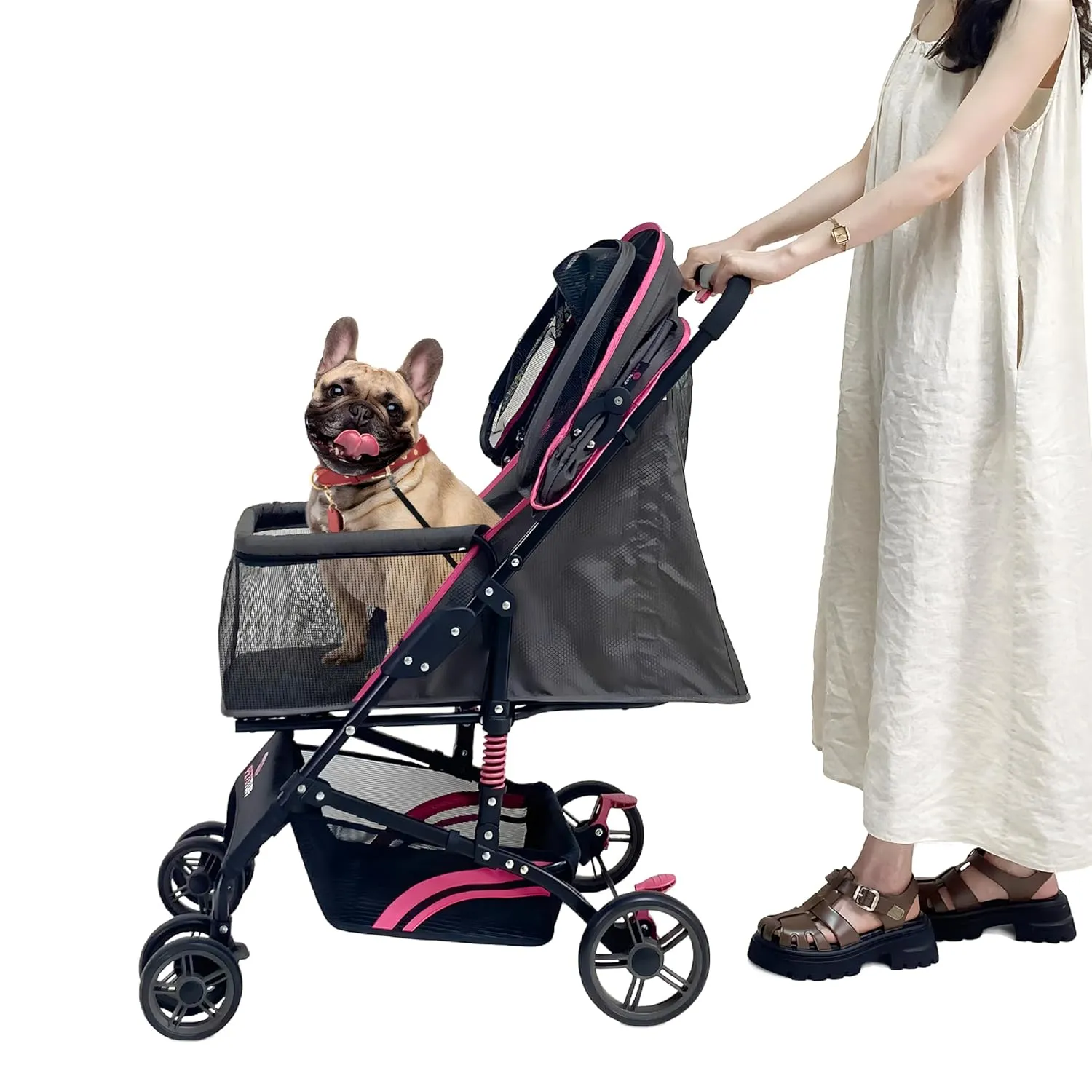 22 Buddy Buggies Foldable Pet Stroller - Shock Absorbing Frame with Storage - Machine Washable Fabric - Durable Mesh & UV Protected Retractable Canopy - Cat & Dog Stroller Up to 30lb
