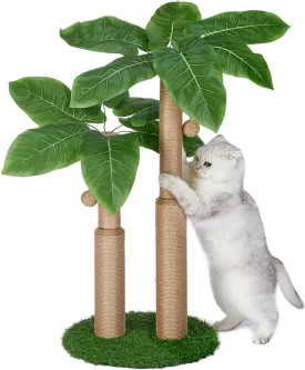 29.7inch Cat Scratching Post,Cat Scratcher Cat Tree with 2 Sisal Scratching Poles & 2 Interactive Dangling Balls,Cats Scratching Posts for Indoor Kitten & Adult Cats (2 Posts Banana Tree)