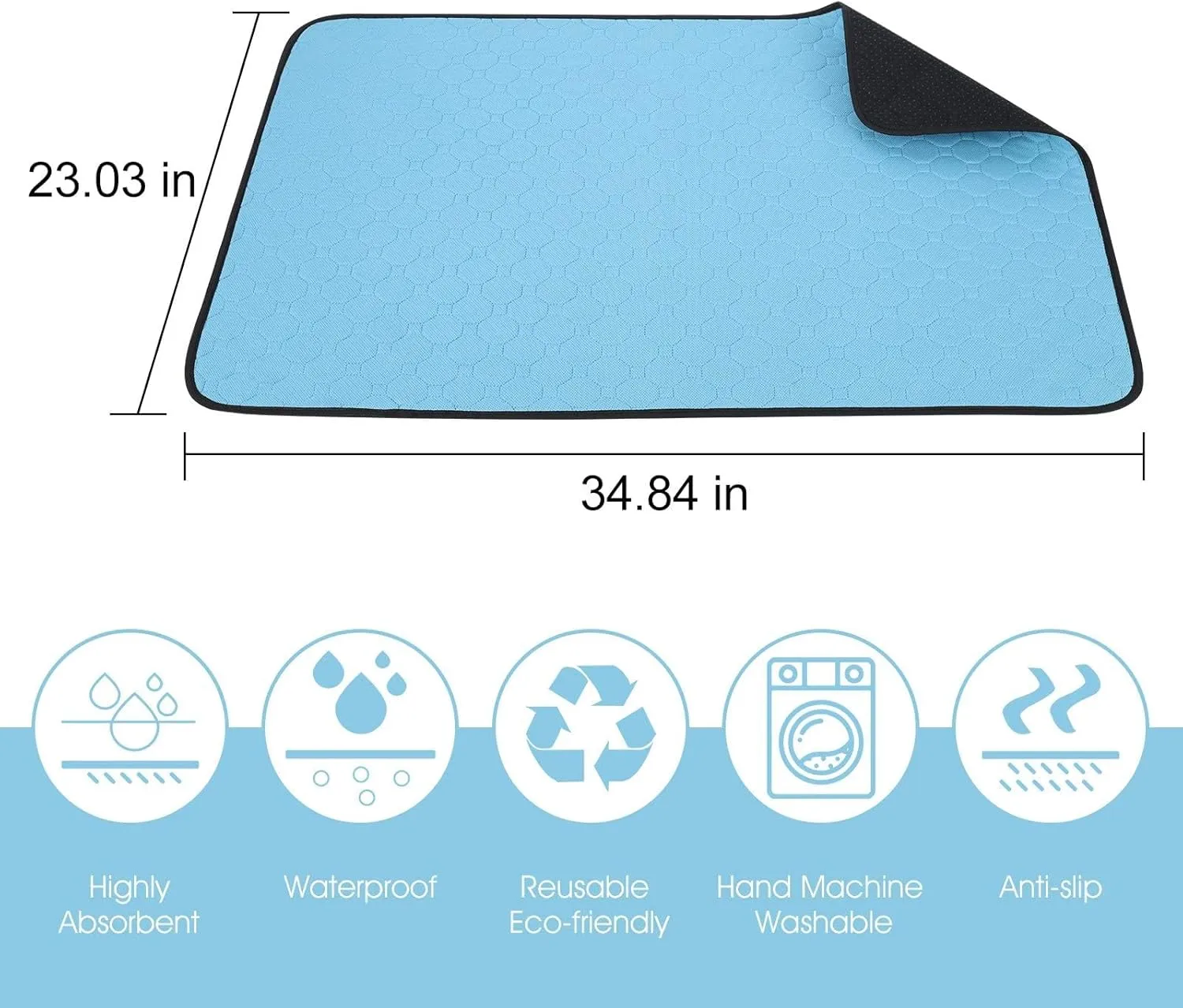 4 Pack Large Reusable Puppy Pads for Floor, Non-Slip, Waterproof, Washable Pee Pads for Dogs, Super Absorbent Puppy Playpen Mat for Incontinence, Pet Whelping Pads, Potty, Crate(Blue)