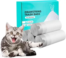 60 Count, 4 Rolls, Self-Cleaning Cat Litter Box Liners, 20 * 18 inches, for Cat Poop Bag for Self Cleaning Litter Trays, Pet Poop Bags with Drawstring