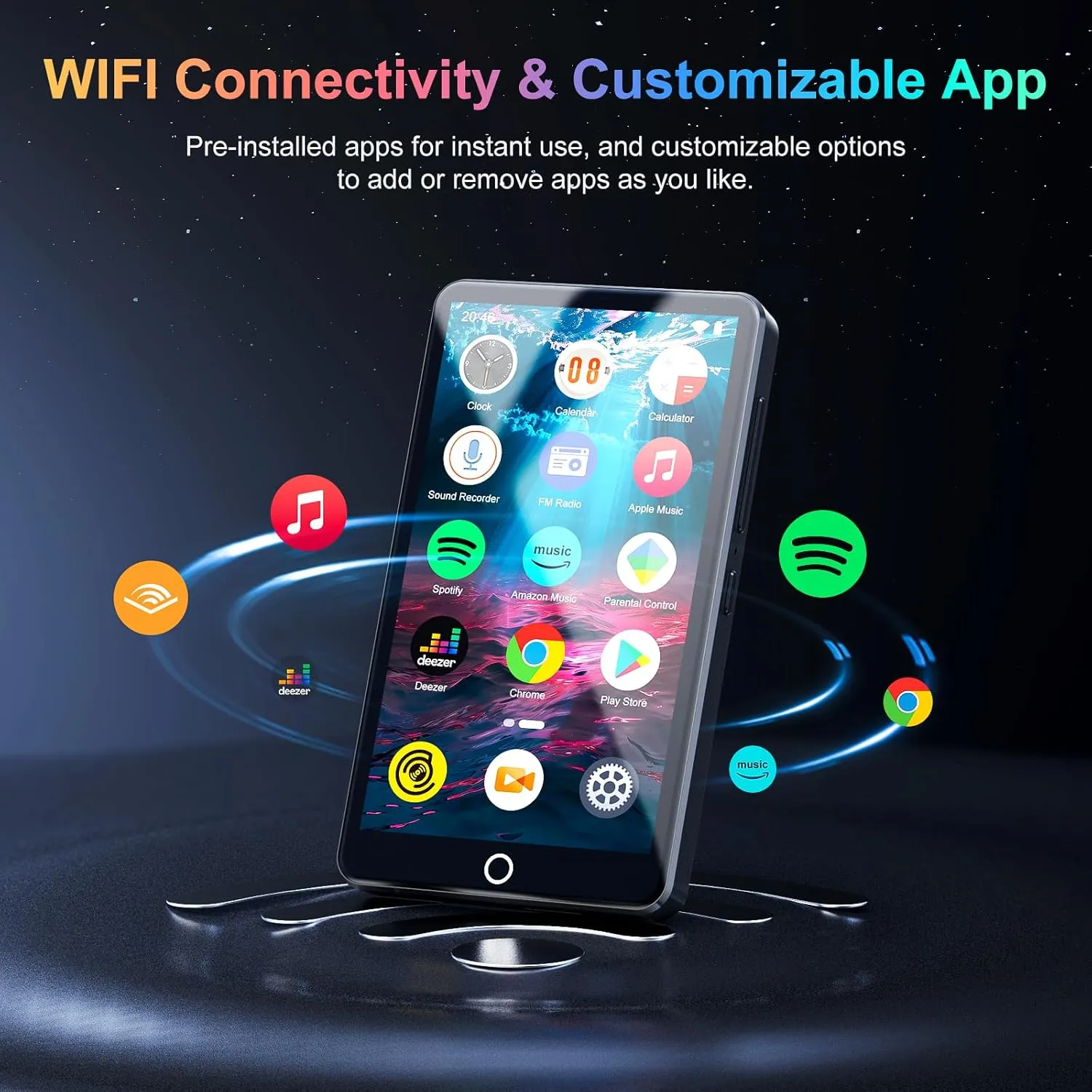 96GB MP3 Player with Bluetooth and WiFi, Portable 4.02" IPS Touchscreen Music Player with Spotify, Audible, Amazon Music, Deezer, Android Mp4 Mp3 Player with Speaker, FM Radio, MP3 Player for Kids