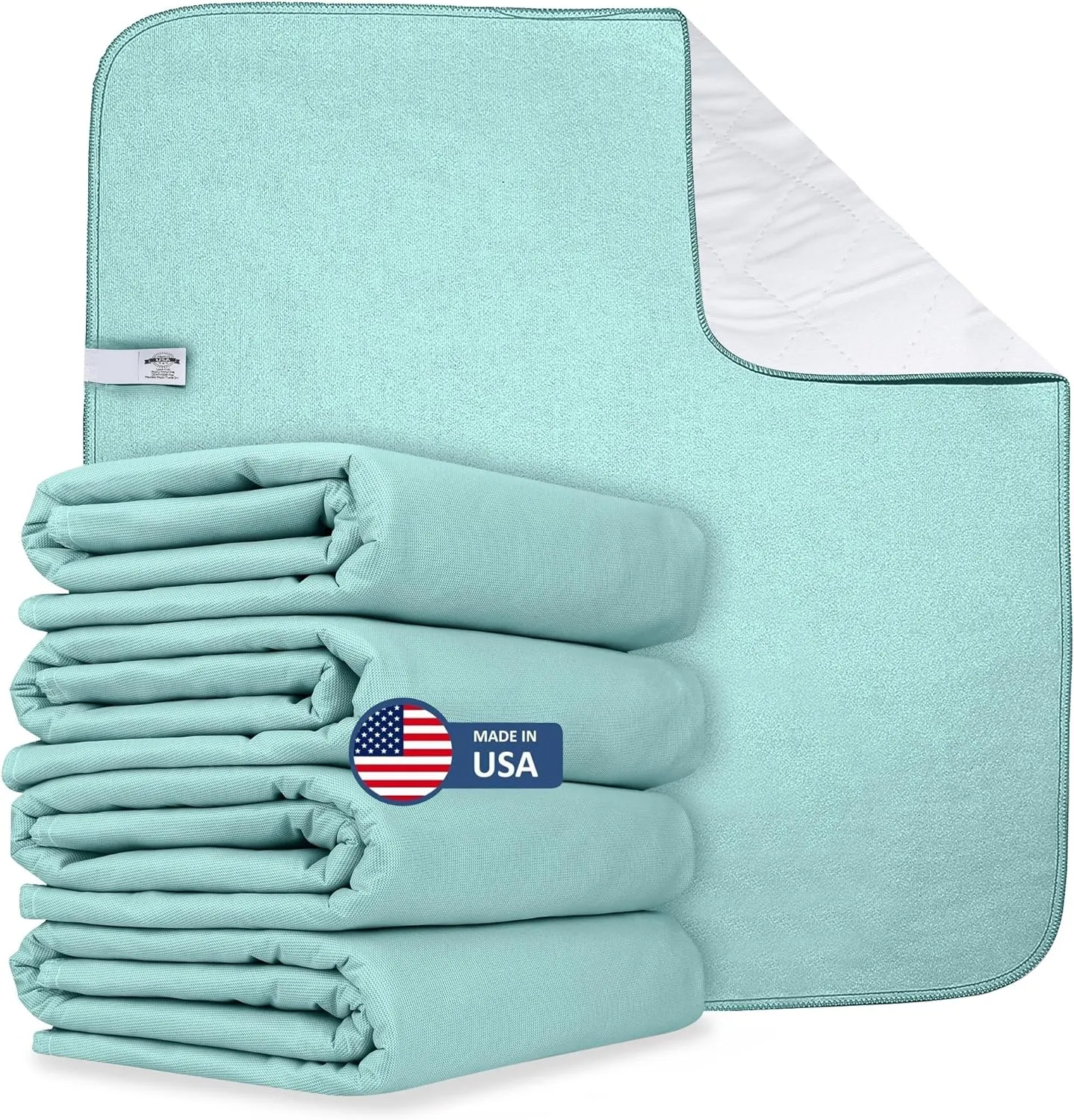 AbsorbEase Washable Underpads 34"x36" - Waterproof, Ultra-Absorbent Incontinence Bed Pads for Adults, Seniors, Kids, Pets, Reusable Pee Pads, Odor Neutralizing, Latex-Free, USA Made (Pack of 4)