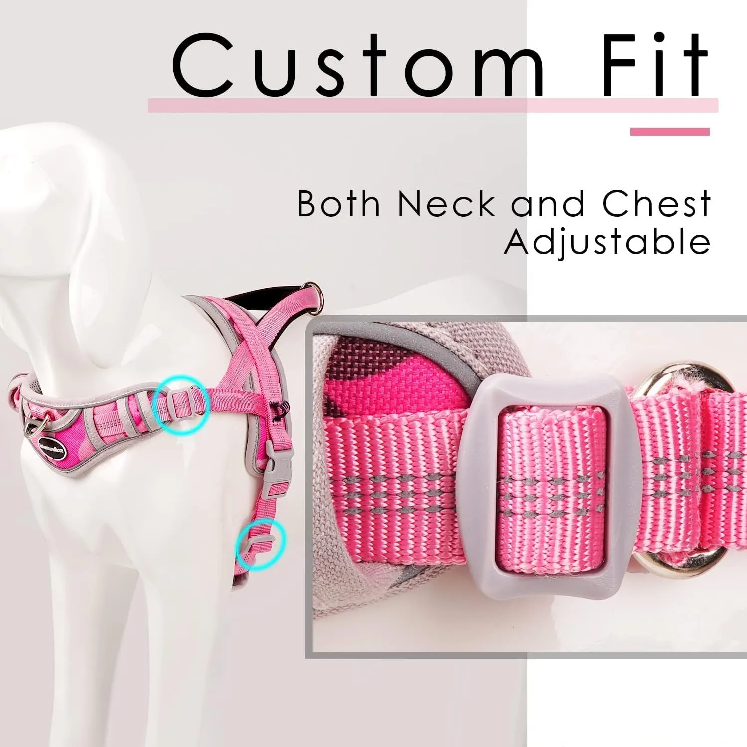 ADVENTUREMORE No Pull Dog Harness for Large Dogs, Adjustable Dog Halter Harness Reflective Dog Vest Escape Proof Dog Harness with Easy Control Front Clip Handle for Training Walking (Pink, M)