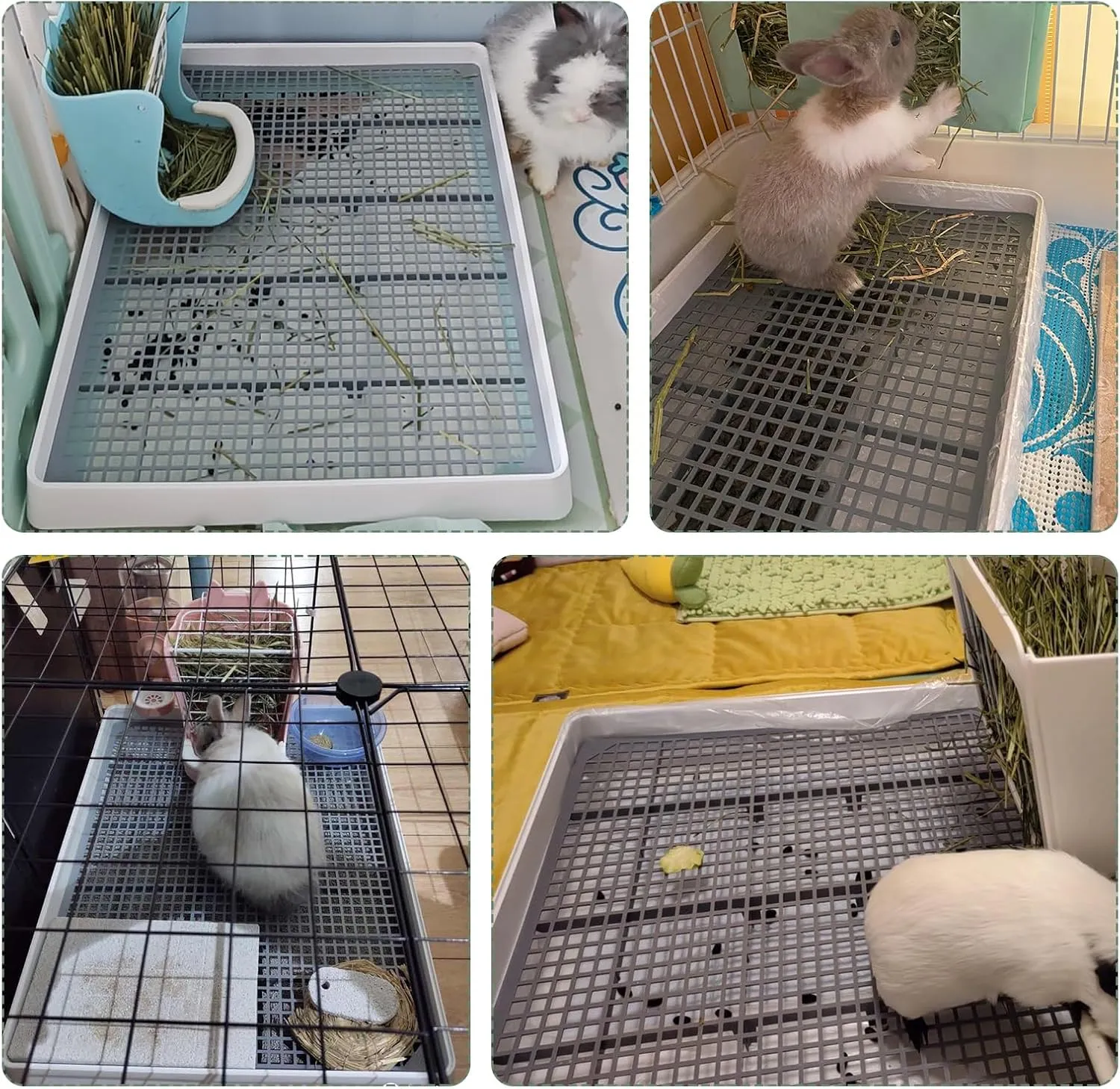 BNOSDM Large Rabbit Litter Box with Tray 2 Pcs Rectangular Bunny Potty Training Litter Box Rabbit Corner Litter Box with Grid Bunny Litter Box for Guinea Pigs Ferrets Chinchillas (L)
