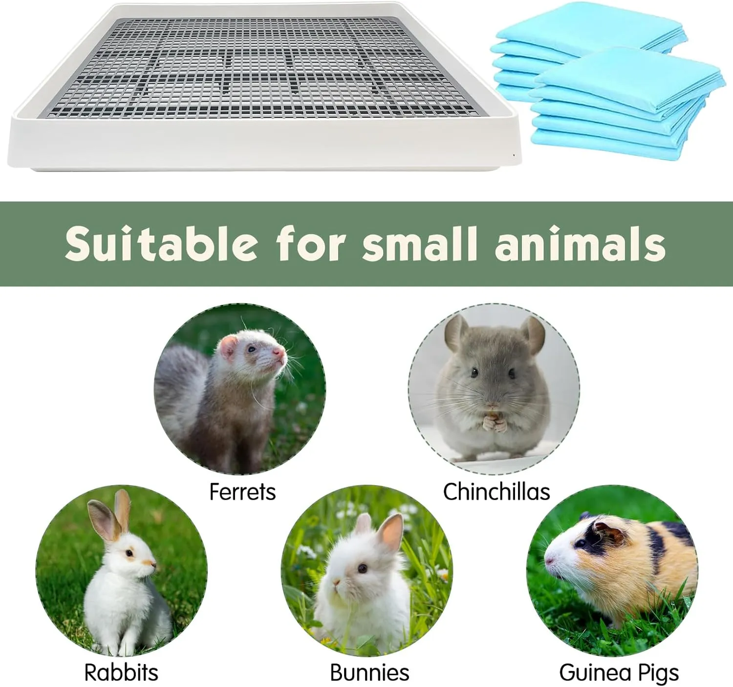 BNOSDM Large Rabbit Litter Box with Tray 2 Pcs Rectangular Bunny Potty Training Litter Box Rabbit Corner Litter Box with Grid Bunny Litter Box for Guinea Pigs Ferrets Chinchillas (L)