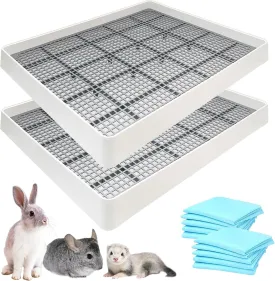 BNOSDM Large Rabbit Litter Box with Tray 2 Pcs Rectangular Bunny Potty Training Litter Box Rabbit Corner Litter Box with Grid Bunny Litter Box for Guinea Pigs Ferrets Chinchillas (L)