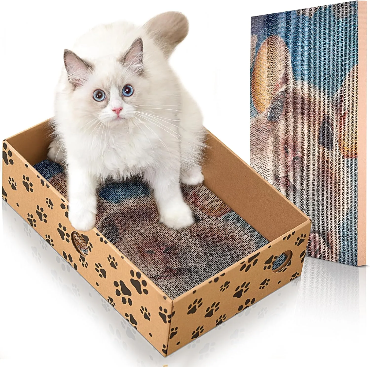 Cardboard Cat Scratcher, Cat Scratching Board, Heavy-Duty Double-Sided Cat Scratch Pad, Cat Toys for Indoor Cats Interactive Hole Design, Suitable for Kittens or Small Adult Cats Under 13 Lbs