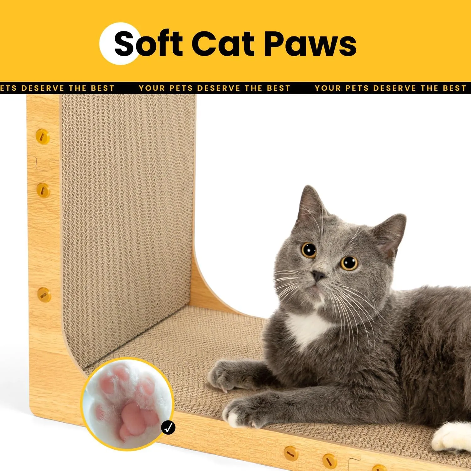 Cardboard Cat Scratcher,26 Inch L Shape Scratch Pad Wall Mounted,Vertical Scratching Board, Durable Cardboard to Protect Furniture for Indoor Cats,Light Wood Junbo