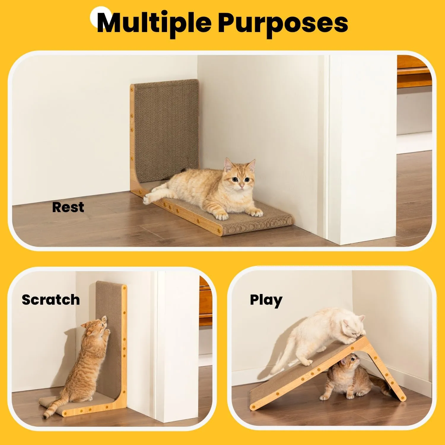 Cardboard Cat Scratcher,26 Inch L Shape Scratch Pad Wall Mounted,Vertical Scratching Board, Durable Cardboard to Protect Furniture for Indoor Cats,Light Wood Junbo