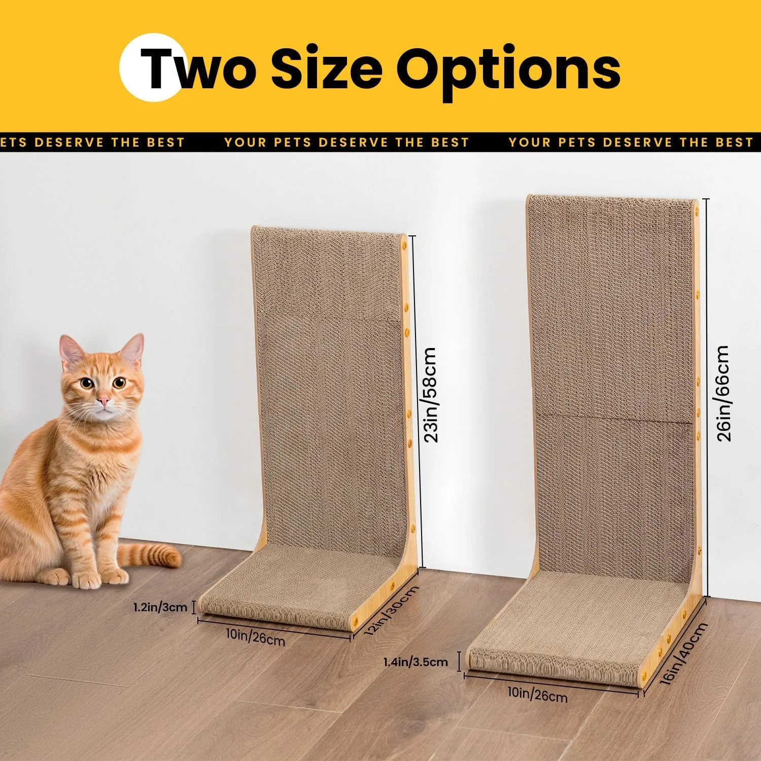 Cardboard Cat Scratcher,26 Inch L Shape Scratch Pad Wall Mounted,Vertical Scratching Board, Durable Cardboard to Protect Furniture for Indoor Cats,Light Wood Junbo