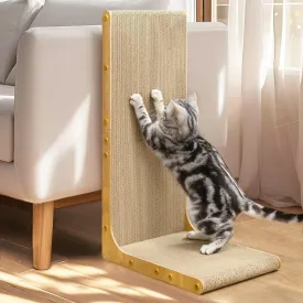 Cardboard Cat Scratcher,26 Inch L Shape Scratch Pad Wall Mounted,Vertical Scratching Board, Durable Cardboard to Protect Furniture for Indoor Cats,Light Wood Junbo