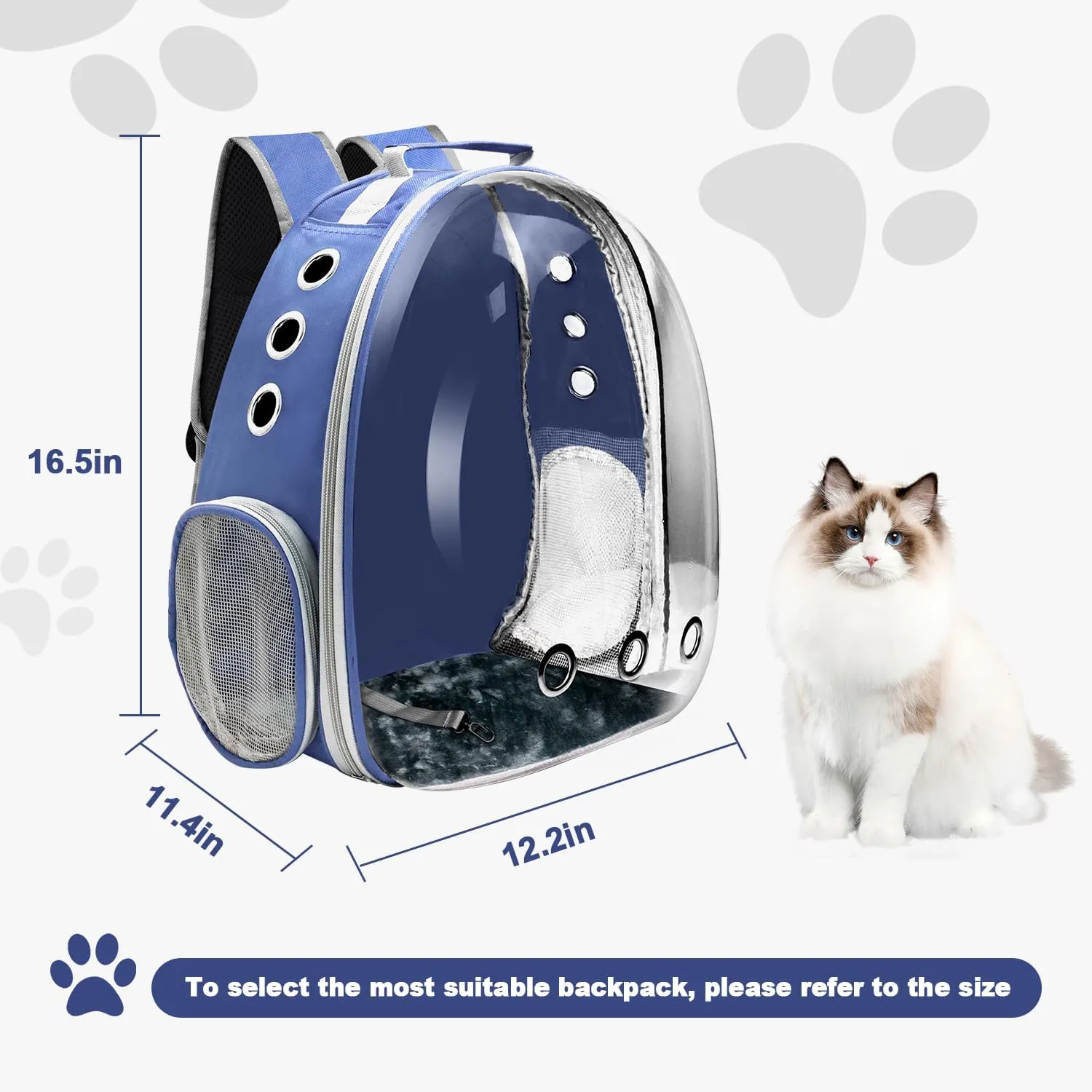 Cat Backpack Carrier, Pet Cat Carrier with Ventilated Design for Carrying Puppy Cats, Pet Carrier Backpack for Traveling/Hiking/Camping/Outdoors Airline Approved Travel Carrier (Blue)