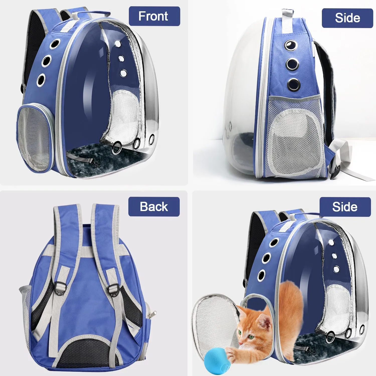 Cat Backpack Carrier, Pet Cat Carrier with Ventilated Design for Carrying Puppy Cats, Pet Carrier Backpack for Traveling/Hiking/Camping/Outdoors Airline Approved Travel Carrier (Blue)