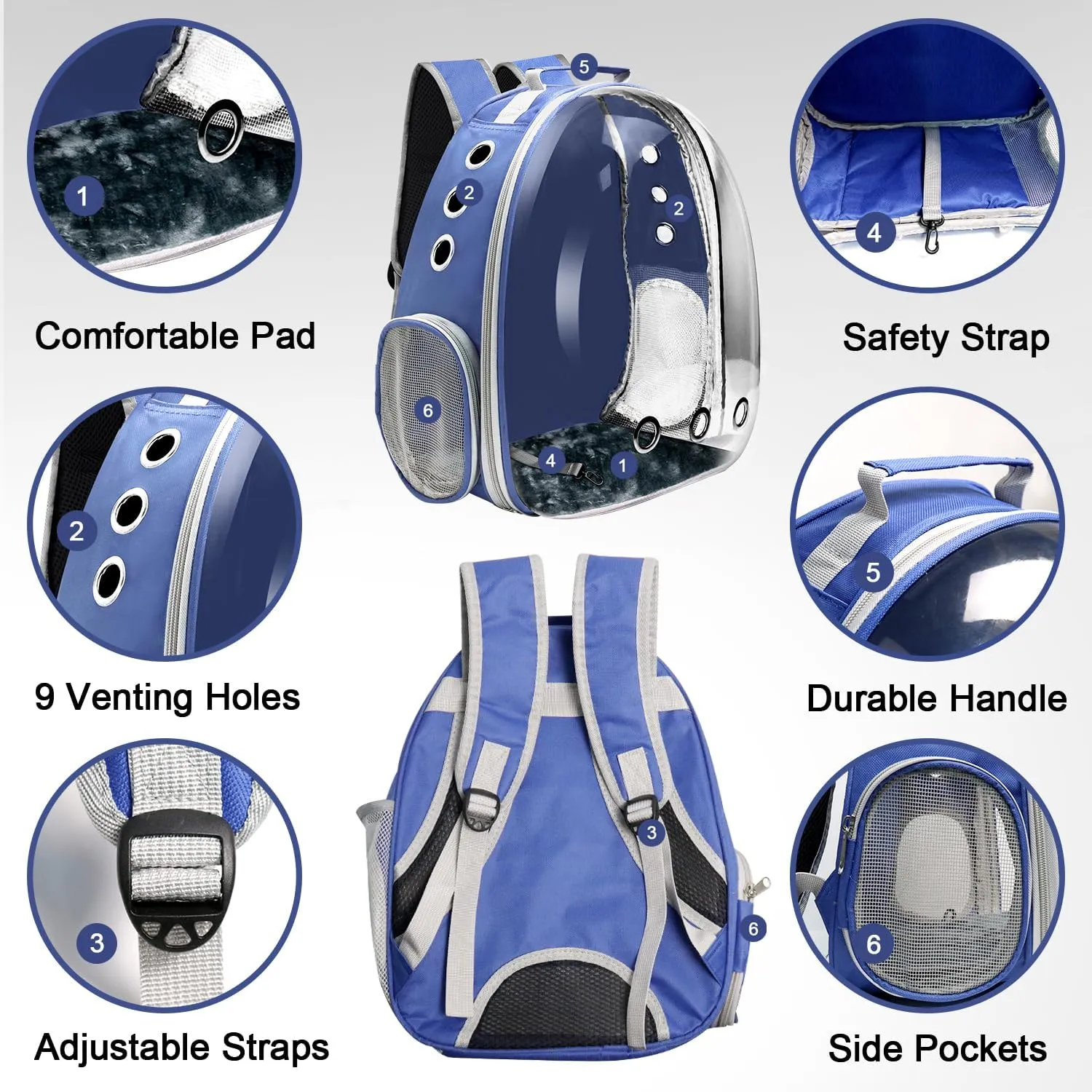 Cat Backpack Carrier, Pet Cat Carrier with Ventilated Design for Carrying Puppy Cats, Pet Carrier Backpack for Traveling/Hiking/Camping/Outdoors Airline Approved Travel Carrier (Blue)