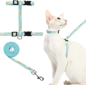Cat Harness and Leash Set Escape Proof Soft Nylon Adjustable Kitten Vest Harness for Walking Small Medium Large Cats Rainbow Pattern Medium