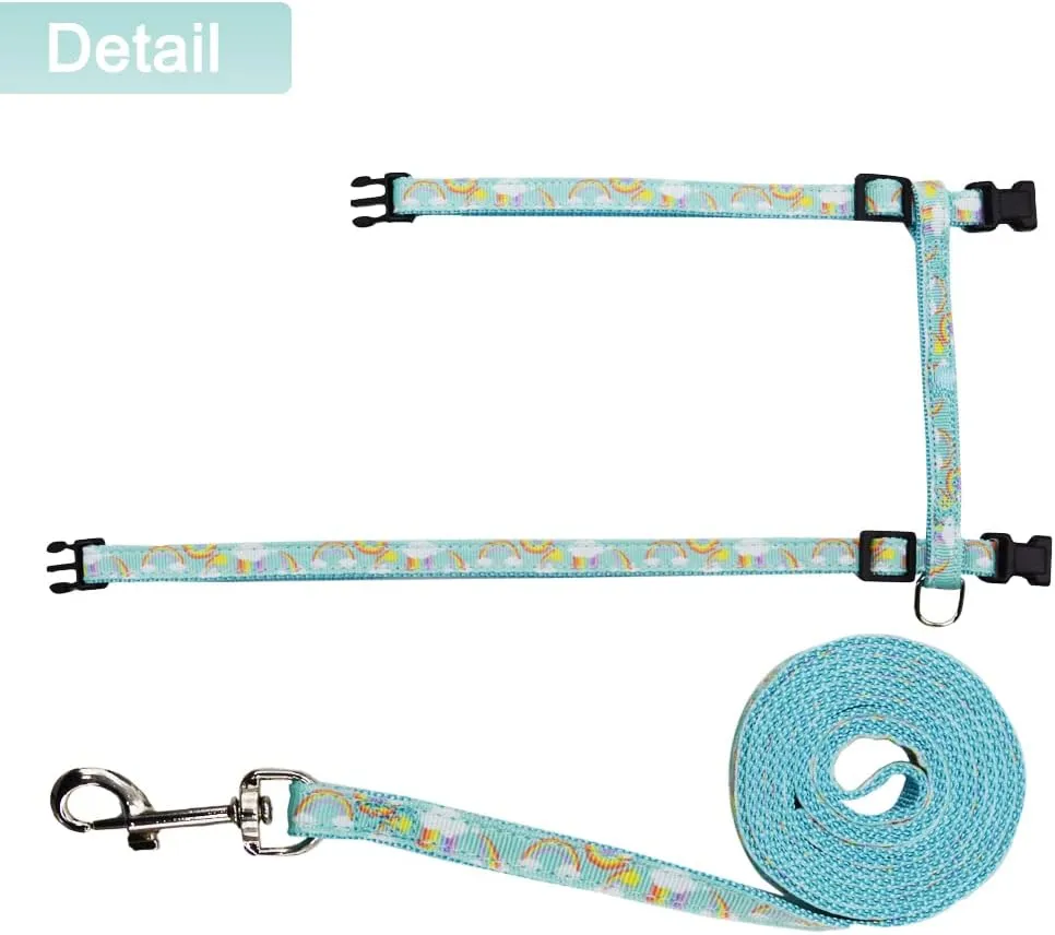 Cat Harness and Leash Set Escape Proof Soft Nylon Adjustable Kitten Vest Harness for Walking Small Medium Large Cats Rainbow Pattern Medium