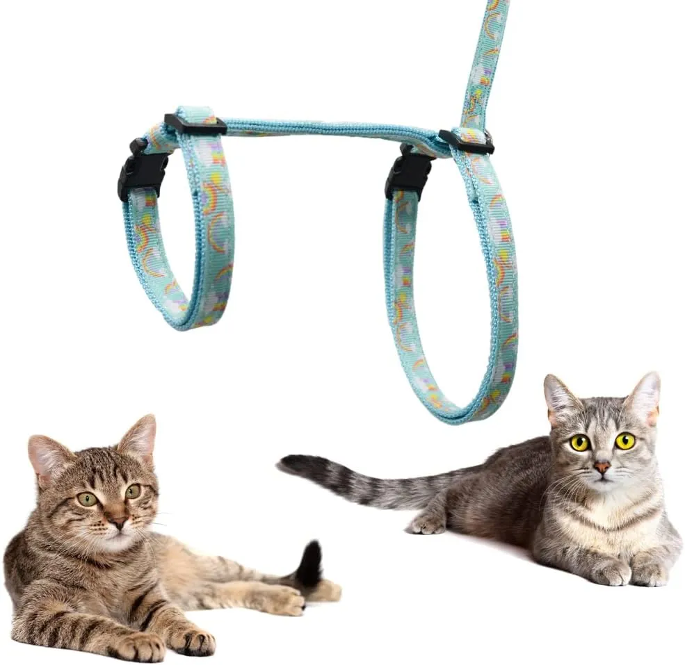 Cat Harness and Leash Set Escape Proof Soft Nylon Adjustable Kitten Vest Harness for Walking Small Medium Large Cats Rainbow Pattern Medium