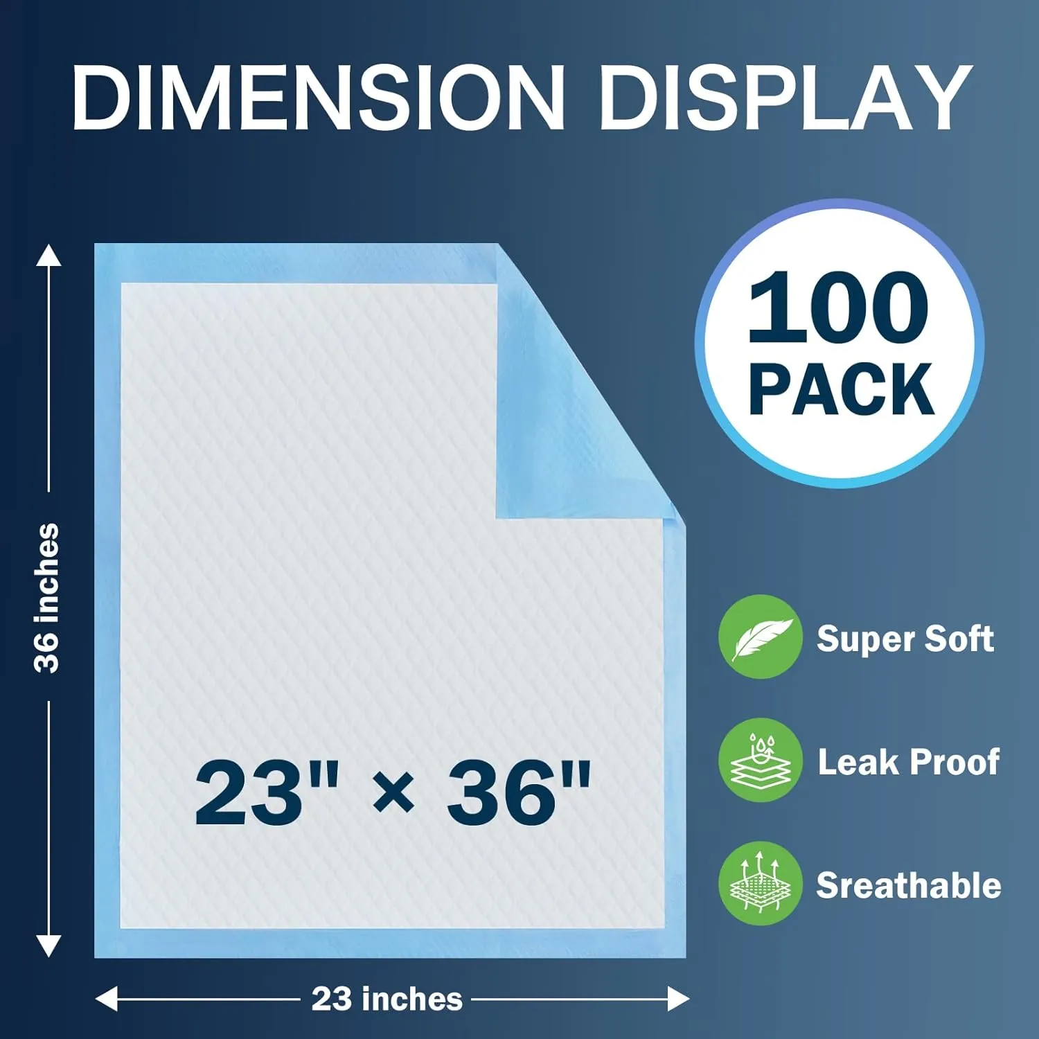 Disposable Pads 23"36" (100pcs) Moderate Absorbent Underpads Incontinence Bed Pads Disposable Chucks, Pee Pads for Kids, Adults and Pet