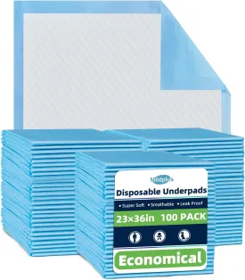 Disposable Pads 23"36" (100pcs) Moderate Absorbent Underpads Incontinence Bed Pads Disposable Chucks, Pee Pads for Kids, Adults and Pet