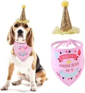 Dog Birthday Hat Bandana Set Fade-Resistant Perfect for Pet Dress up Party
