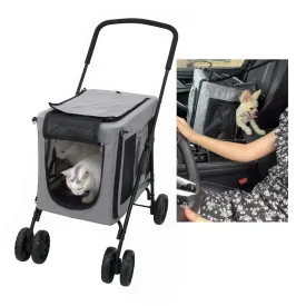 Dog Cat Stroller with Detachable Carrier Basket 3 in 1 Small Medium Upto 10 15 20 30 Lbs 2 Two Double Pet Dogs Cats Doggy Puppy Cart Carriage (Light Grey, Small-Medium)