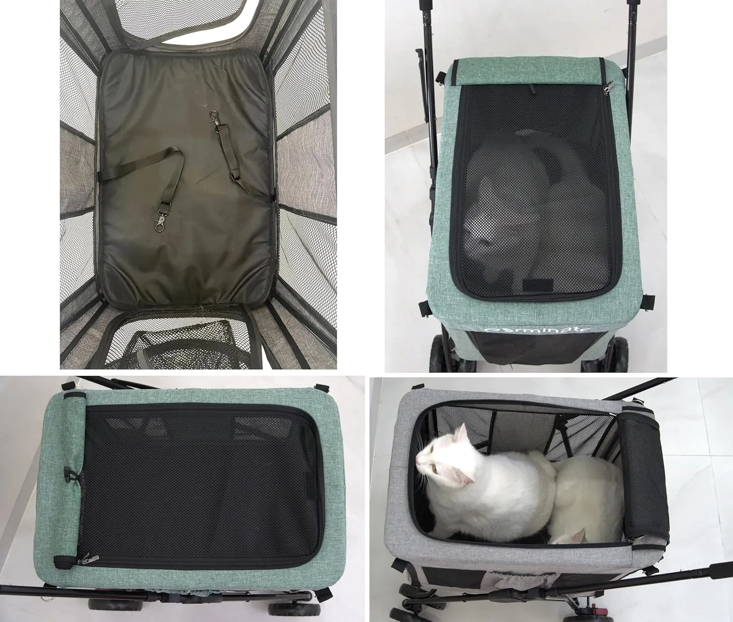 Dog Cat Stroller with Detachable Carrier Basket 3 in 1 Small Medium Upto 10 15 20 30 Lbs 2 Two Double Pet Dogs Cats Doggy Puppy Cart Carriage (Light Grey, Small-Medium)