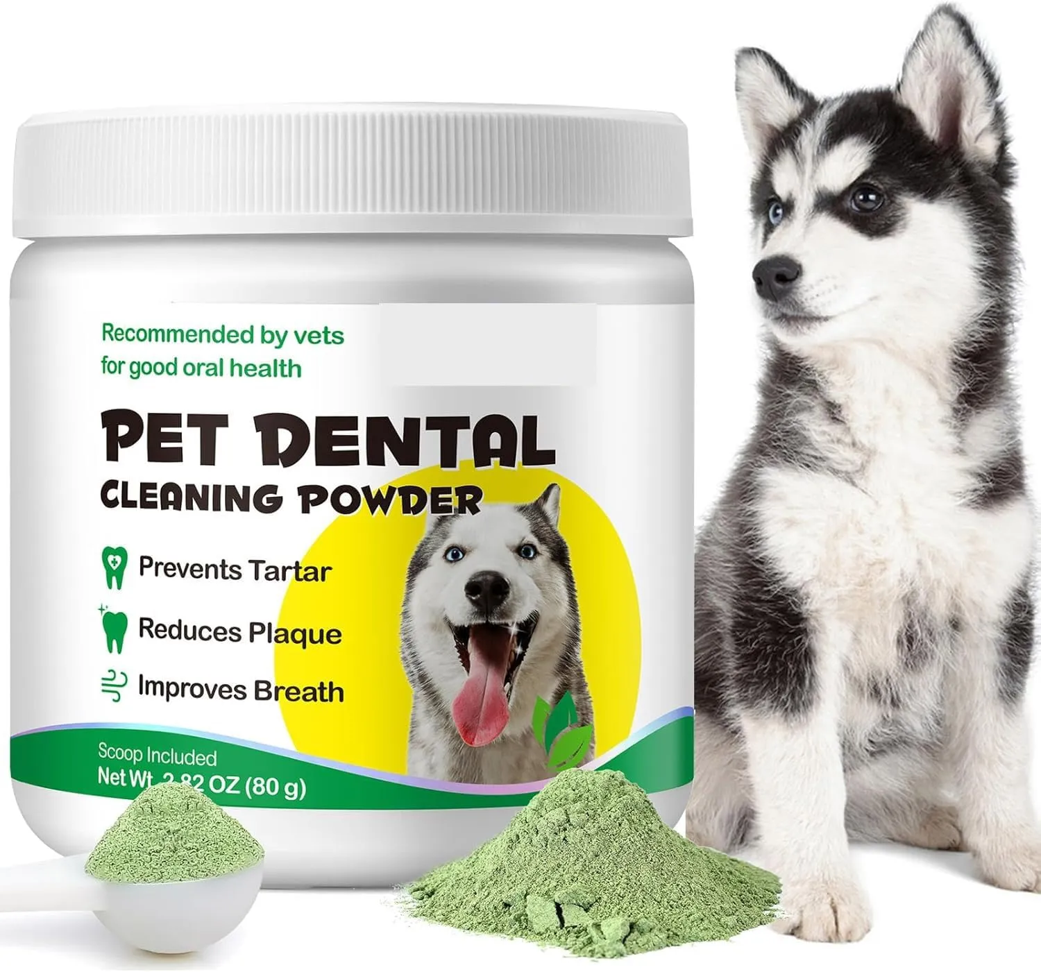 Dog Dental Powder 80G, Plaque Tartar Off Powder for Dog Teeth Cleaning with Probiotics, Pet Dental Care Breath Freshener