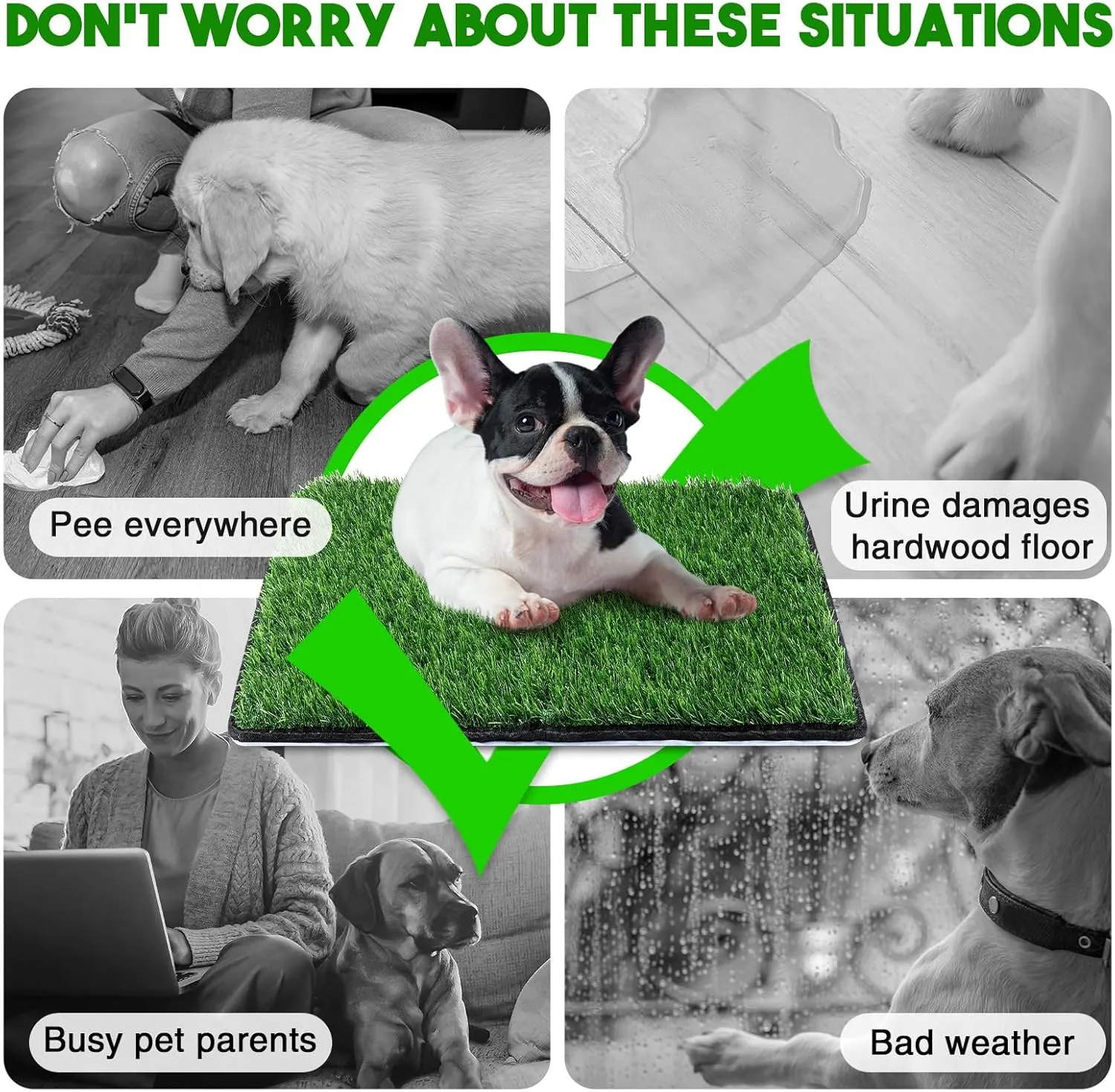 Dog Grass Mat with Pee Pad 2025", Small Dog Litter Box Indoor Artificial Turf Grass Porch Waterproof Patio Potty Tray for Doggie Reusable Washable Pads and Lawn for Replacement for Puppy Training