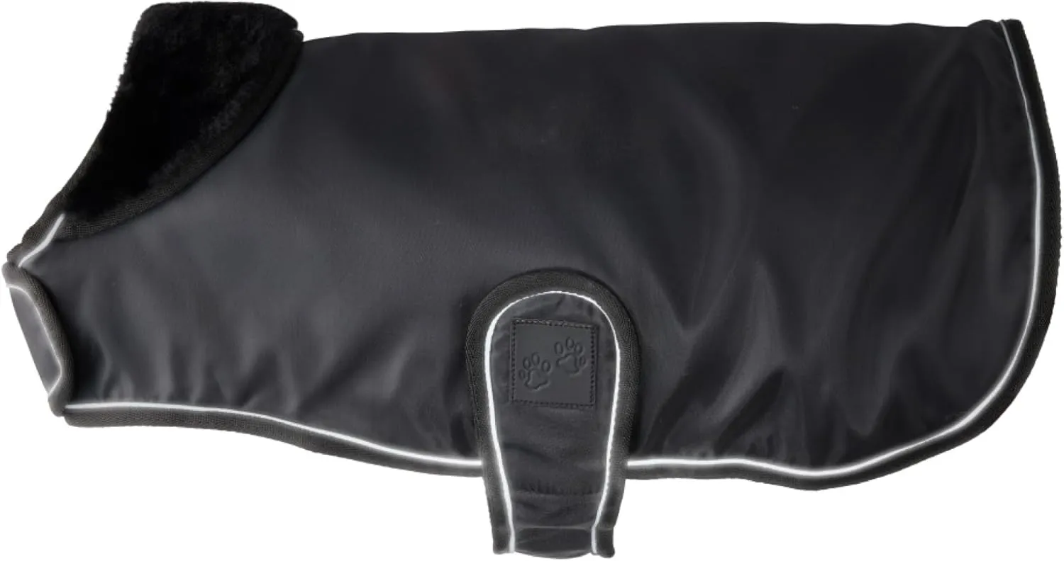 Dog Raincoat Faux Fur Trimmed Lined and Water Resistant Pet Jacket, Black, Large