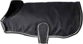 Dog Raincoat Faux Fur Trimmed Lined and Water Resistant Pet Jacket, Black, Large