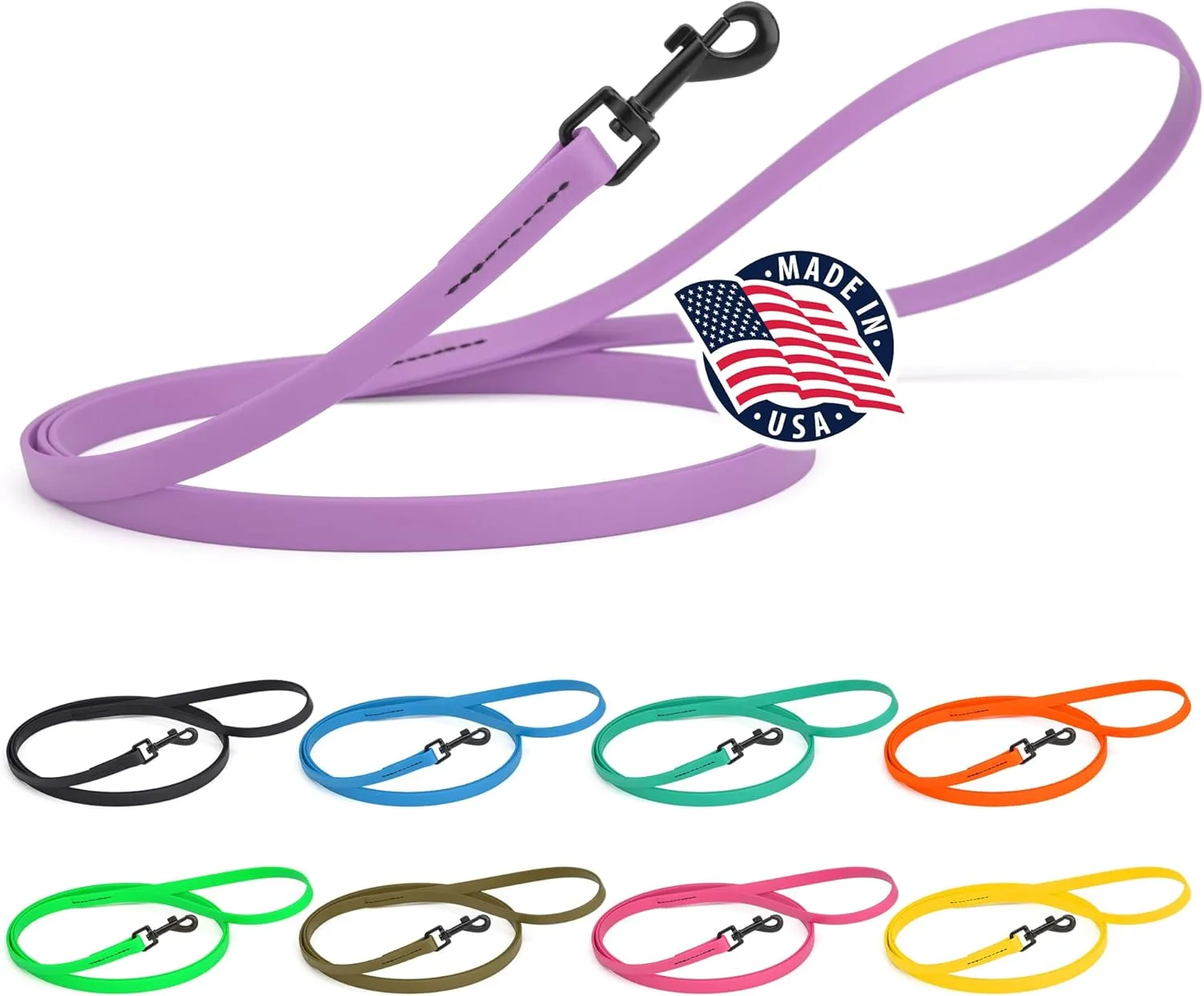 Dogline Biothane Waterproof Dog Leash Strong Coated Nylon Webbing with Black Hardware Odor-Proof Easy to Clean High Performance for Small or Large Dogs Made in USA 4 or 6 ft Lead, Amethyst Purple