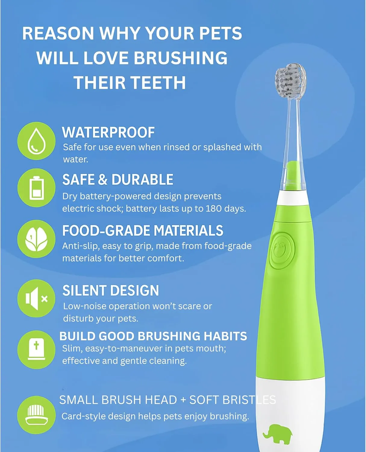 Electric Toothbrush for Dogs & Cats - Soft Bristle Pet Toothbrush, Rechargeable & Quiet, Ideal for Small Dogs and Cats (Blue-White light (1 small brush head   2 spare large brush heads), Small)