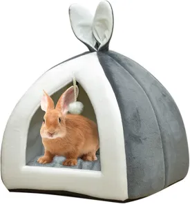 Fhiny Rabbit Bed Cave Cozy Guinea Pig Hideout Cute Bunny Bed Large House Winter Nest Dwarf Rabbit Cage Accessories for Chinchilla Ferret Hedgehog or Other Small Animals
