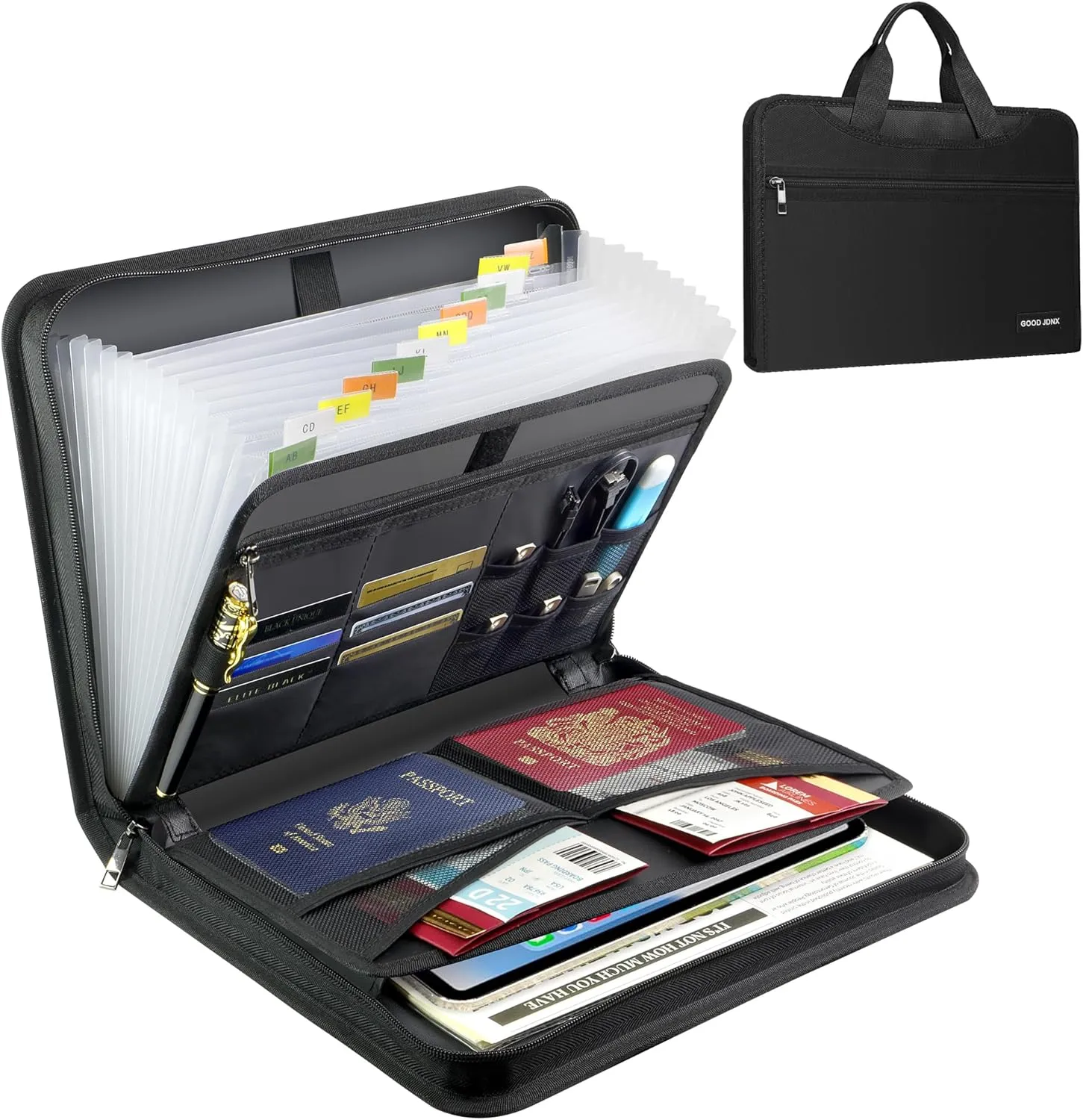 Fireproof Accordion File Organizer with 13 Pockets, Zipper, Labels & Handle  Expanding File Folder for Home, Office & Business Use  Holds Laptops, Tablets, Phones & More
