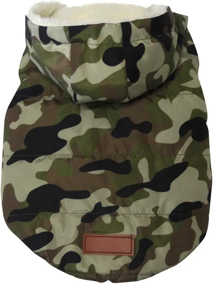 Fleece Lining Extra Warm Dog Hoodie in Winter for Small Dogs Jacket Puppy Coats with Hooded,Green Camo M