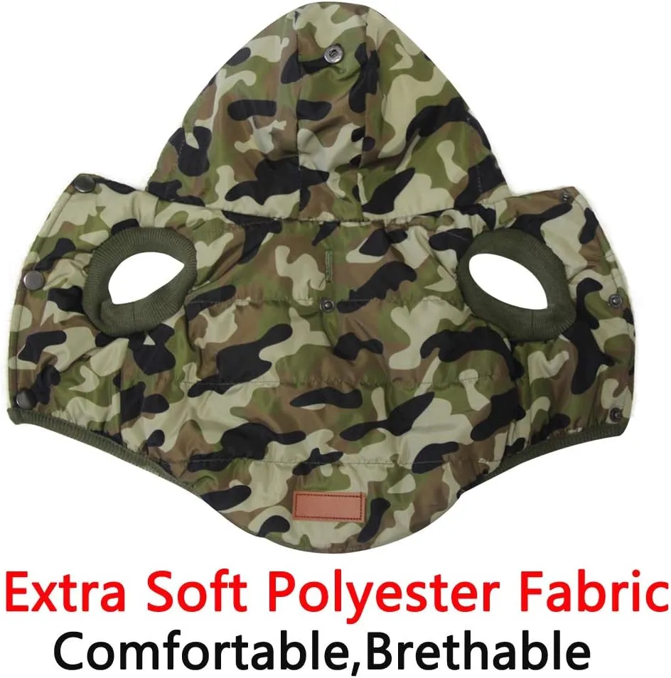 Fleece Lining Extra Warm Dog Hoodie in Winter for Small Dogs Jacket Puppy Coats with Hooded,Green Camo M