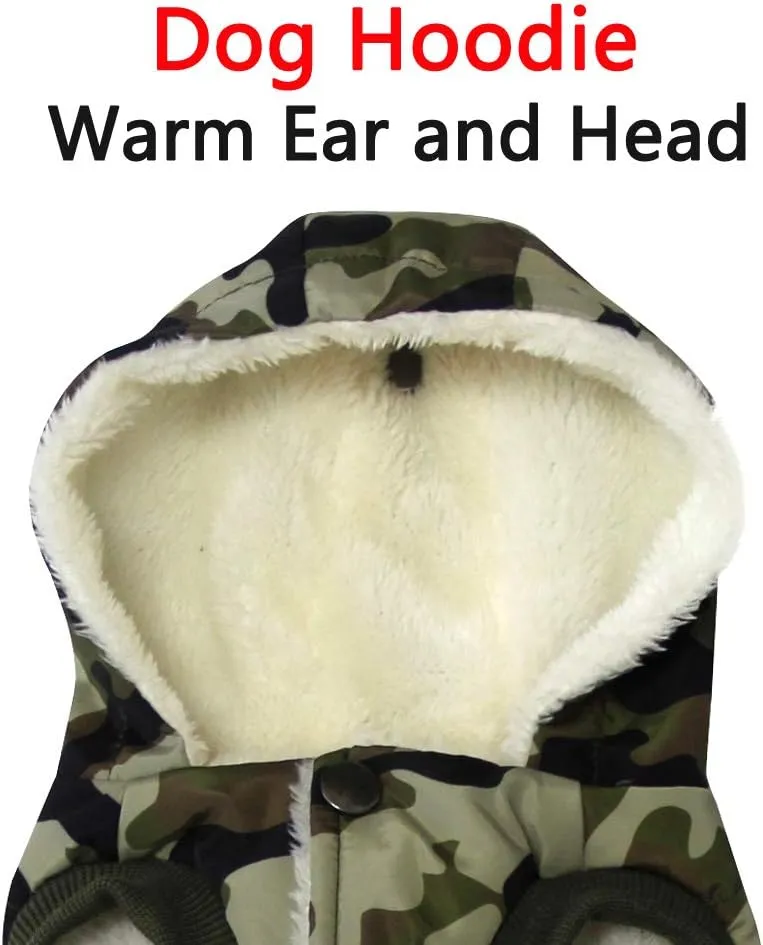 Fleece Lining Extra Warm Dog Hoodie in Winter for Small Dogs Jacket Puppy Coats with Hooded,Green Camo M
