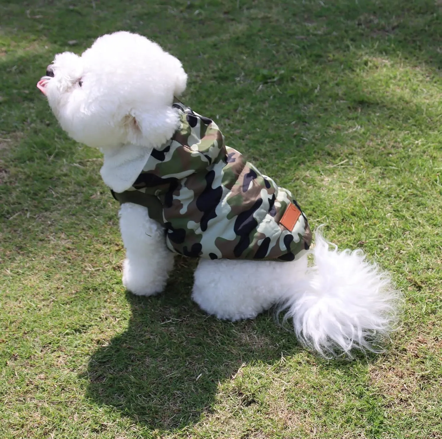 Fleece Lining Extra Warm Dog Hoodie in Winter for Small Dogs Jacket Puppy Coats with Hooded,Green Camo M