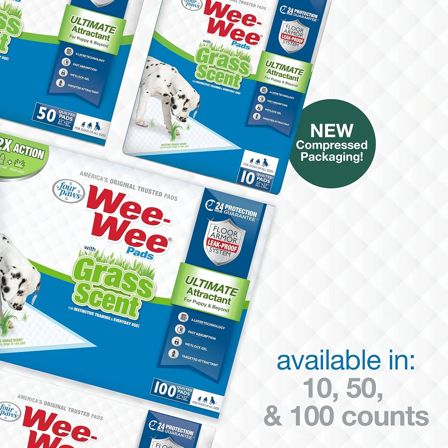 Four Paws Wee-Wee Ultimate Attractant Grass Scented Pee Pads for Dogs & Puppies, Leak-Proof Dog Housebreaking Instinctive Potty Training Floor Protection, 22" x 23", 10 Count