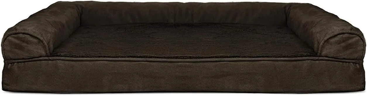 Furhaven Cooling Gel Dog Bed for Large Dogs w/ Removable Bolsters & Washable Cover, For Dogs Up to 95 lbs - Plush & Suede Sofa - Espresso, Jumbo/XL