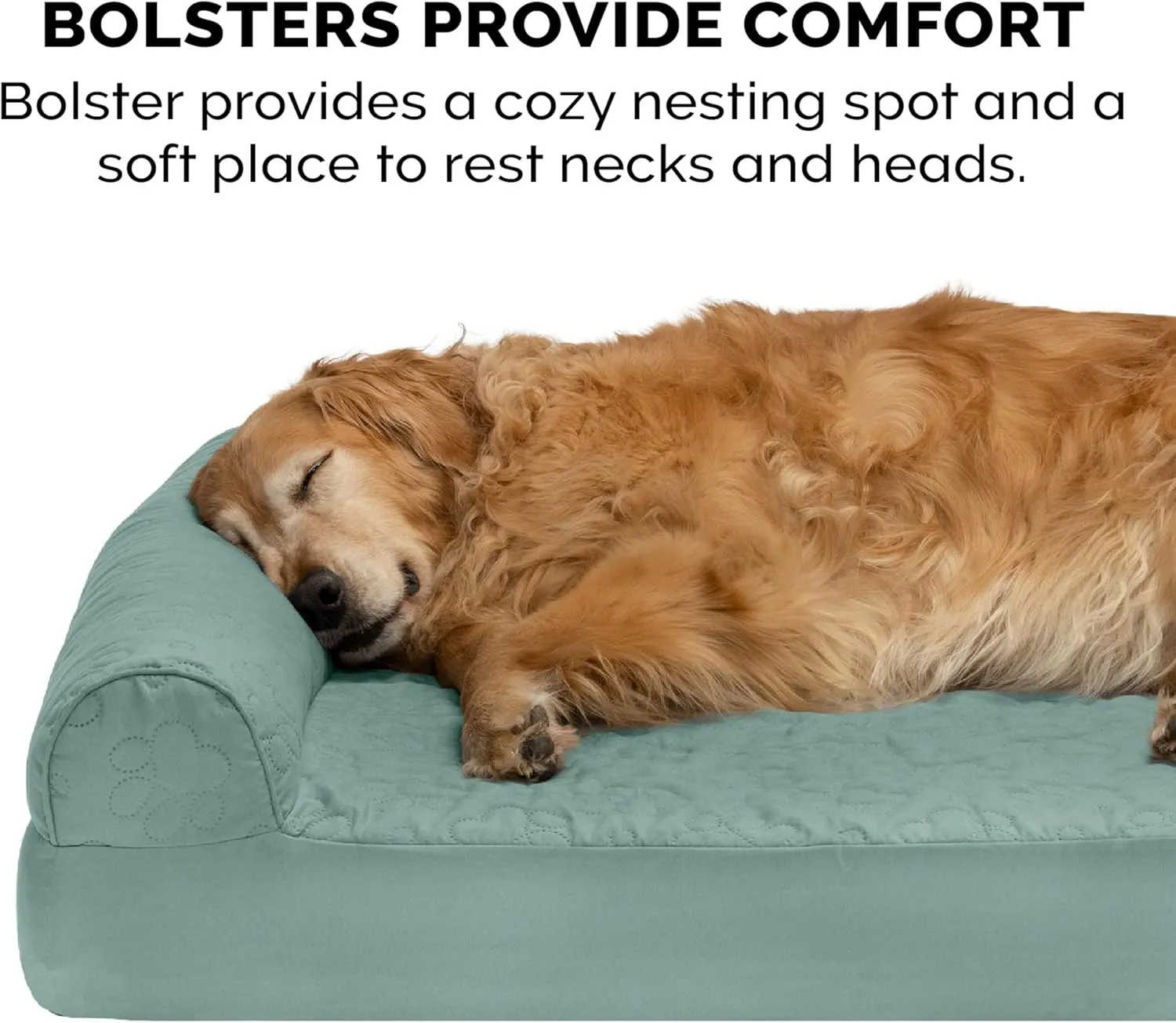 Furhaven Orthopedic Dog Bed for Large Dogs w/ Removable Bolsters & Washable Cover, For Dogs Up to 95 lbs - Pinsonic Quilted Paw L Shaped Chaise - Iceberg Green, Jumbo/XL